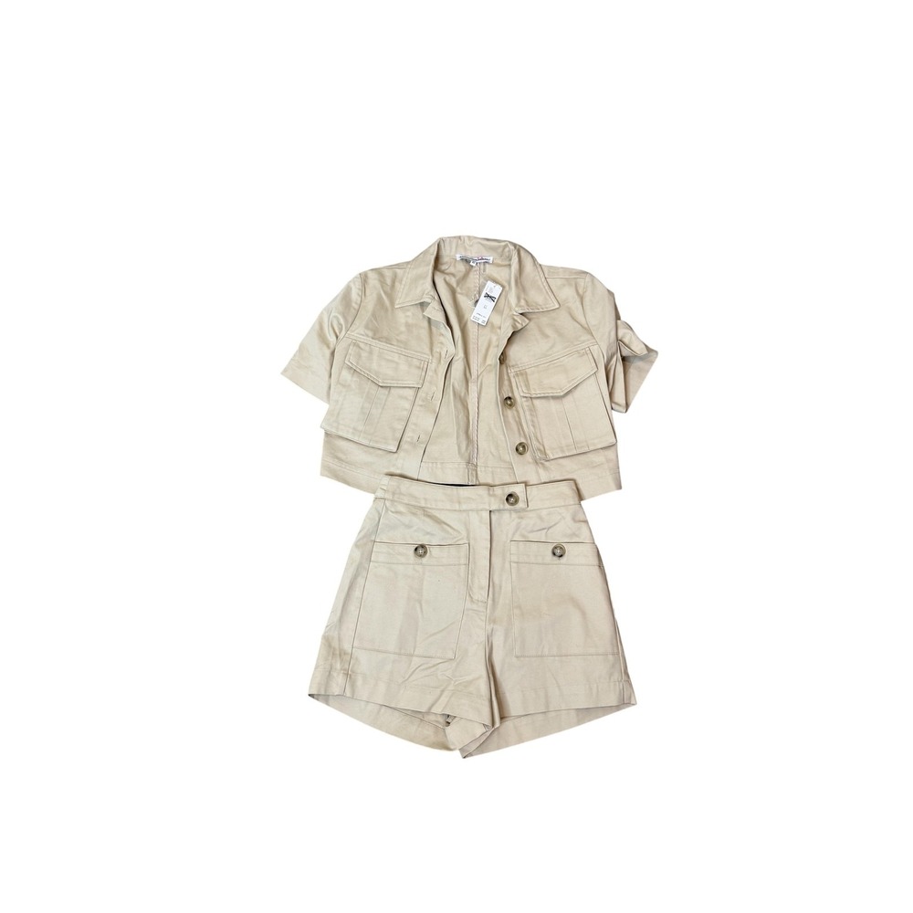 English Factory 2 Piece Set Womens XS Beige Utility Shirt Shorts Anthropologie